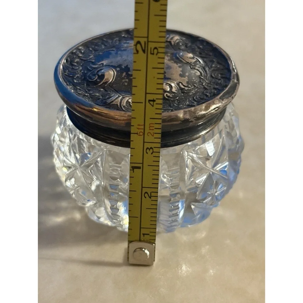 Vintage Cut Glass Vanity Jar With Sterling Silver Lid. See Pics!!
